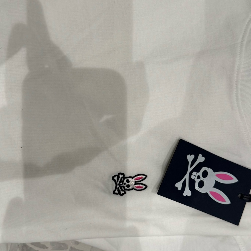 Psycho Bunny Men's White Classic Bunny Logo Crew-Neck long  Sleeve Shirt